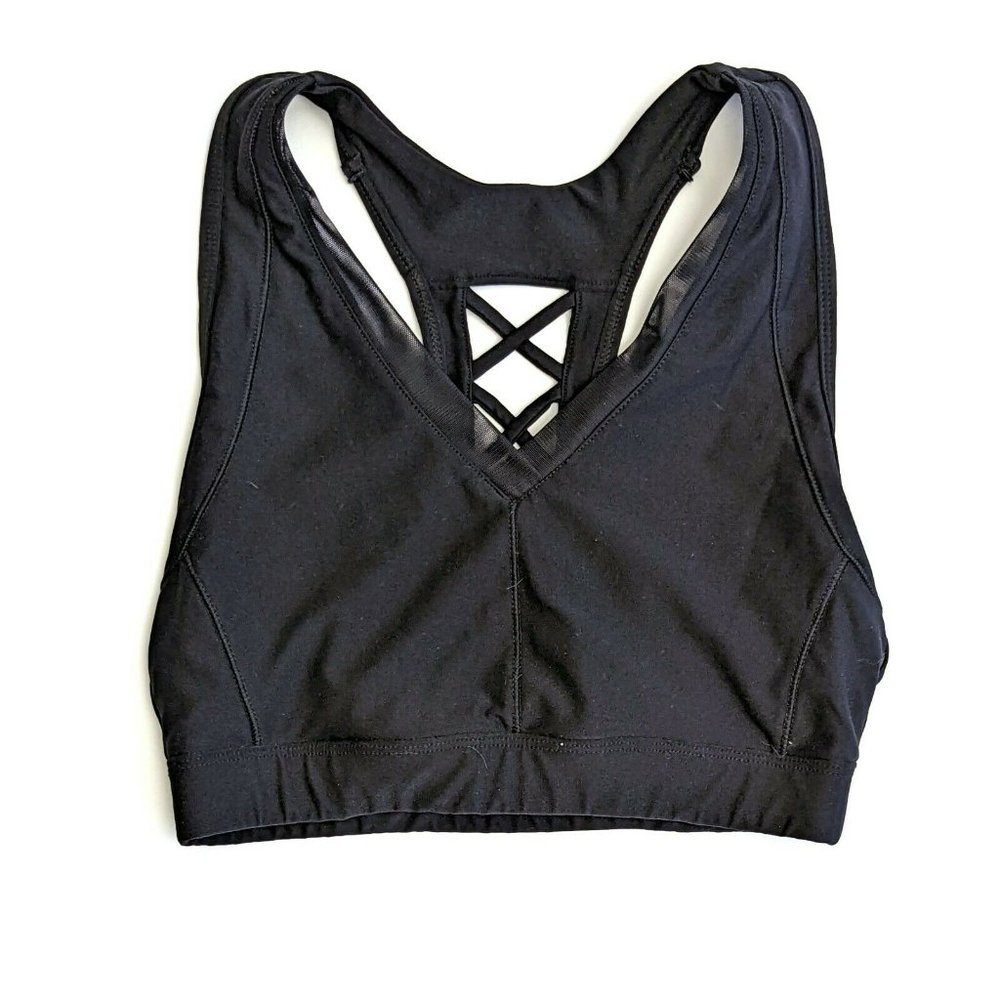 Women's Avia Lightly Padded Sports Bra Racerback Latice Detail Black Size Small